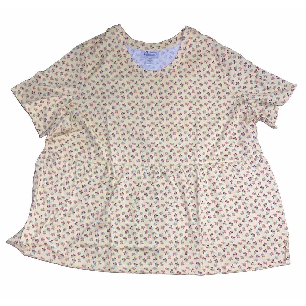 Easy Essentials Women 4X Yellow Cotton Blend Floral Shirt